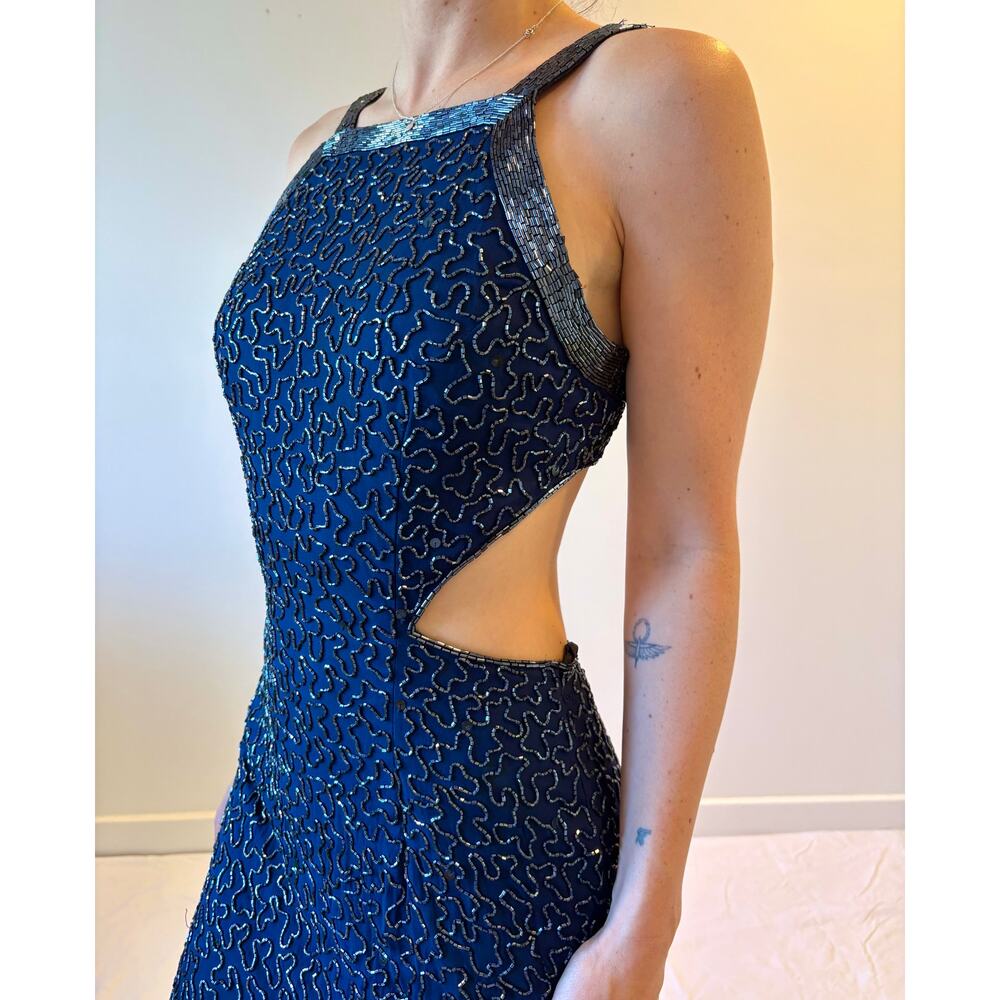vintage silk beaded cut out evening gown